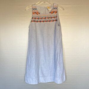 C&C California Blue Linen Floral Embroidered Sleeveless Shift Dress Size S